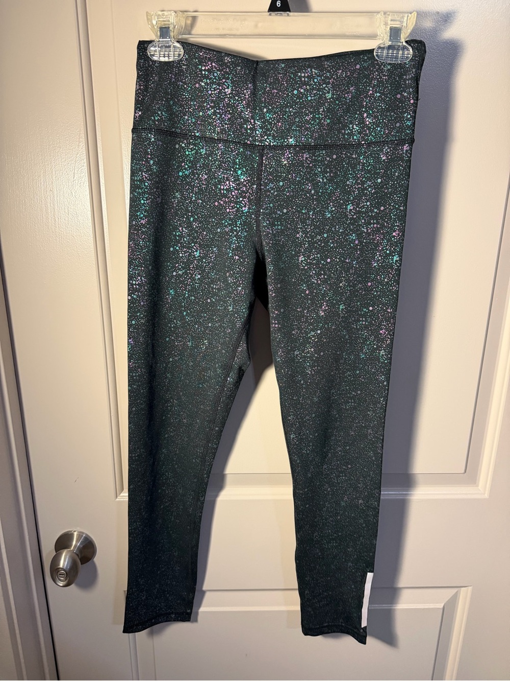 Zyia High-Waist Active Leggings in Black with Metallic Multicolor Splatter